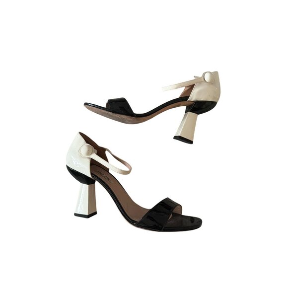 MIU MIU Mod Colorblock Black Ivor Patent Leather Sandals Heels Size 39 / US 9 - Picture 14 of 14